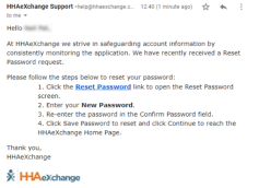 Reset Password email with instructions
